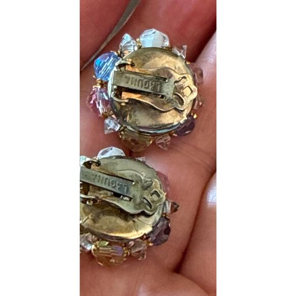 Vtg Laguna Aurora Borealis 1950’s Clip On Blue Pink White Beads Wired Together - Picture 6 of 7